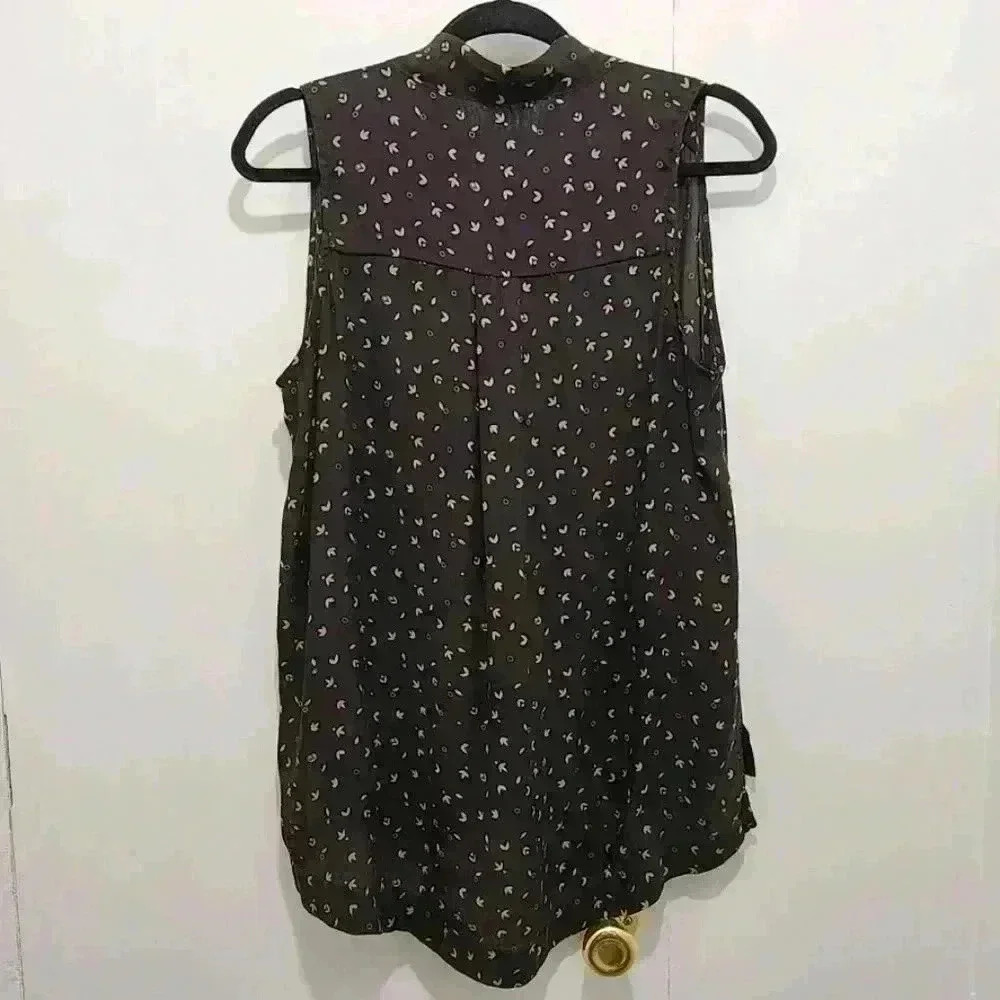 Free People Tie-Neck Floral Pattern Black Sleeveless Blouse Womens Size Medium - Picture 4 of 7